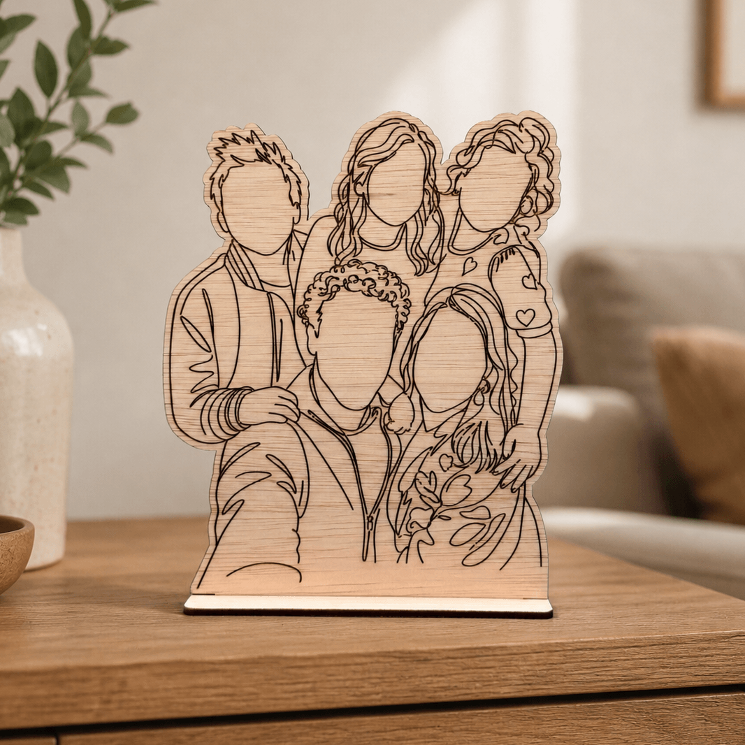 houten familie decoratie lijntekening op hout voor woonkamer